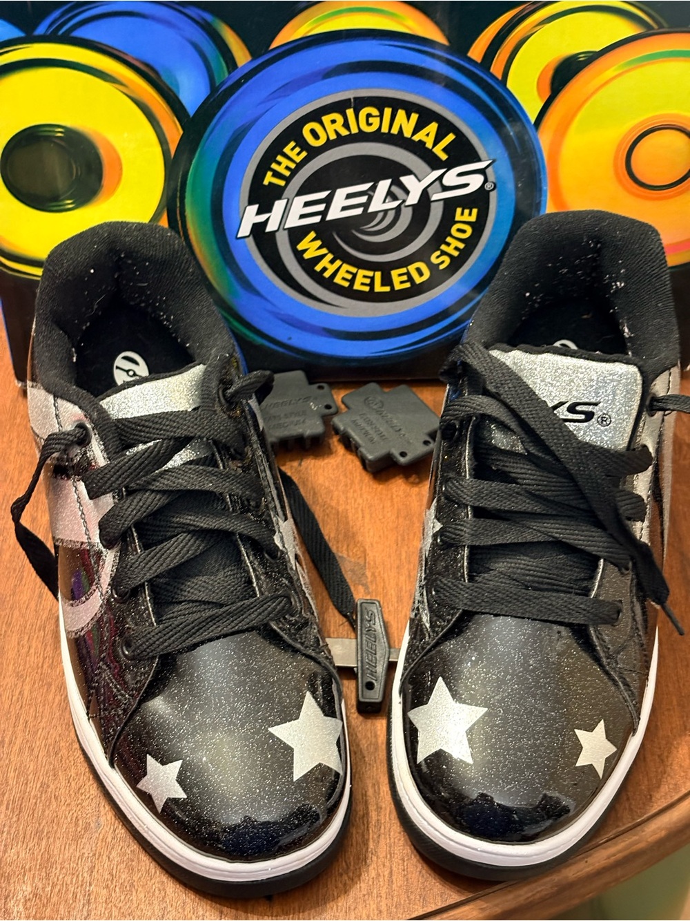 Heelys Kids Black Glitter Star Wheeled Sneakers